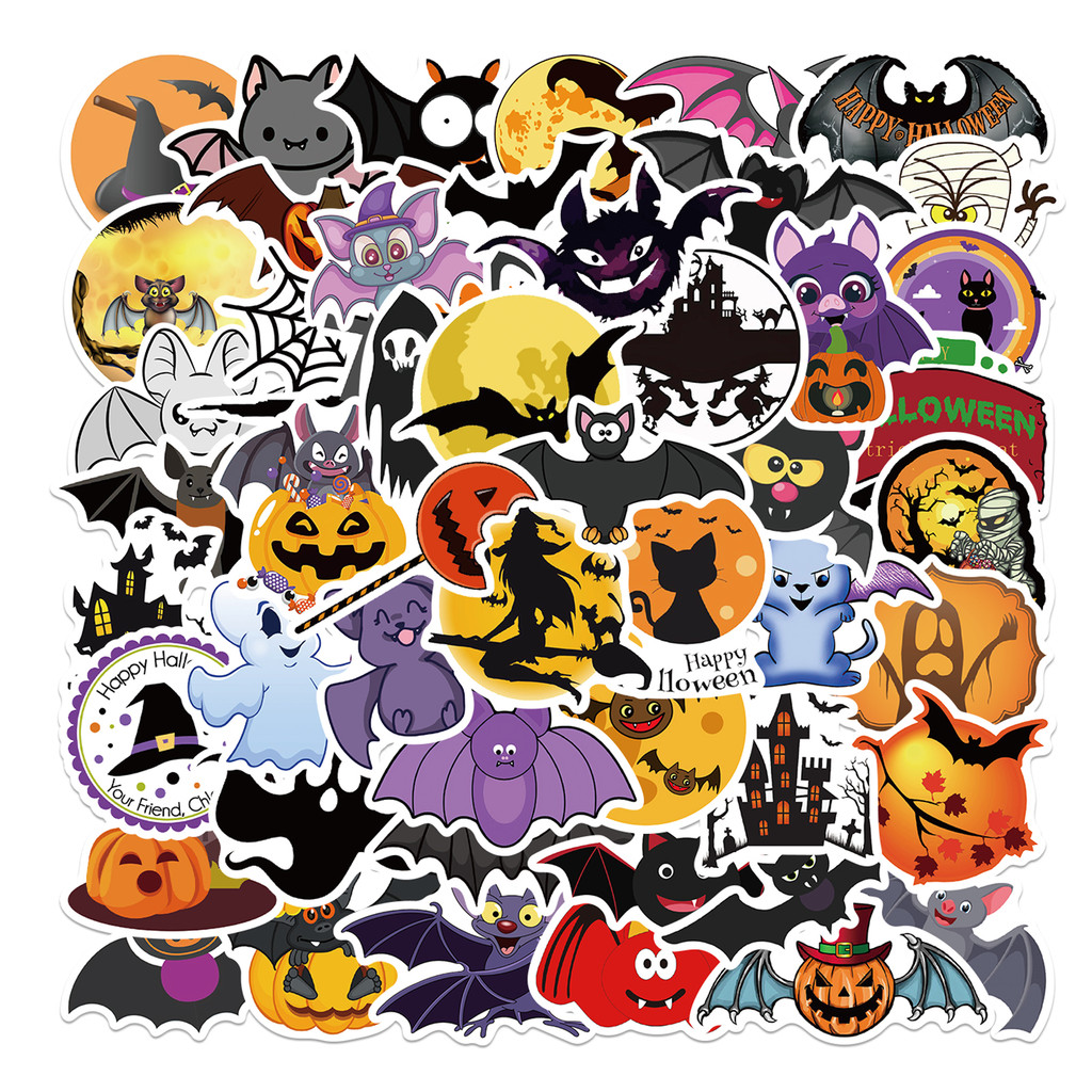 Sports Equipment Stores - 50Pcs Dark Halloween Pattern Stickers, Spider