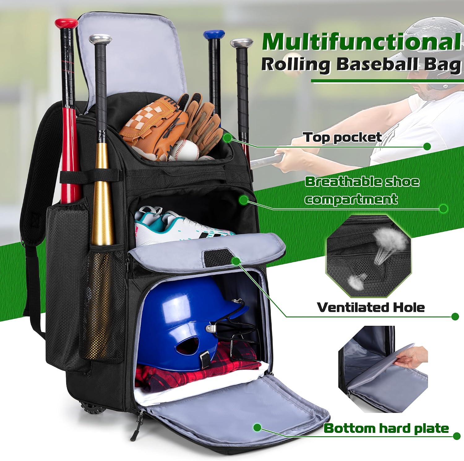 Rolling Baseball Backpack With - Sports Equipment Bag ulasan dan harga